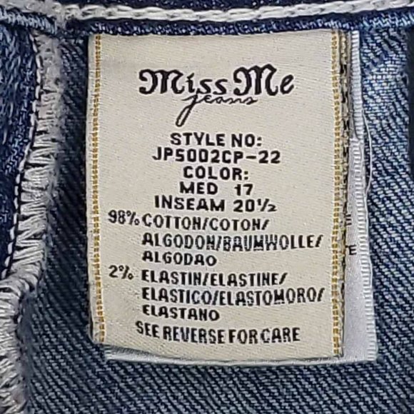 Miss Me Womens Capri Jeans Blue Stretch Embroidered Medium Wash Low Rise 28 - Picture 12 of 12